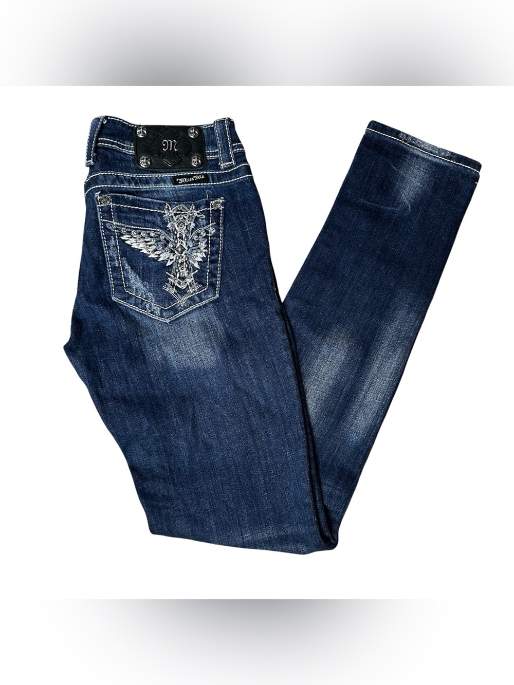 Miss Me skinny jeans 27 embellished jeweled y2k pockets low rise